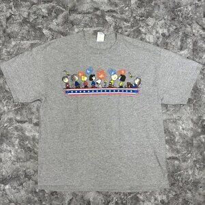 Y2K Peanuts Gang Snoopy Charlie Brown Fireworks T-Shirt Men's XL Grey Tee